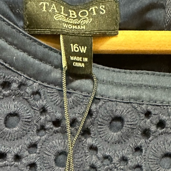 NWT Talbots 16W Eyelet Dress Navy Blue Midi Long Lined - Picture 4 of 5